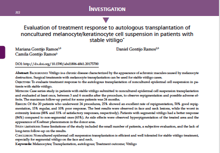 Avaliação Da Resposta Ao Transplante Autólogo De Melanócitos No Tratamento Do Vitiligo. Um Artigo Publicado Em Família !